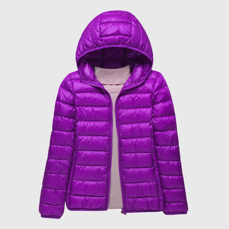 Women's Wrap-Front Quilted Puffer Jacket in Purple