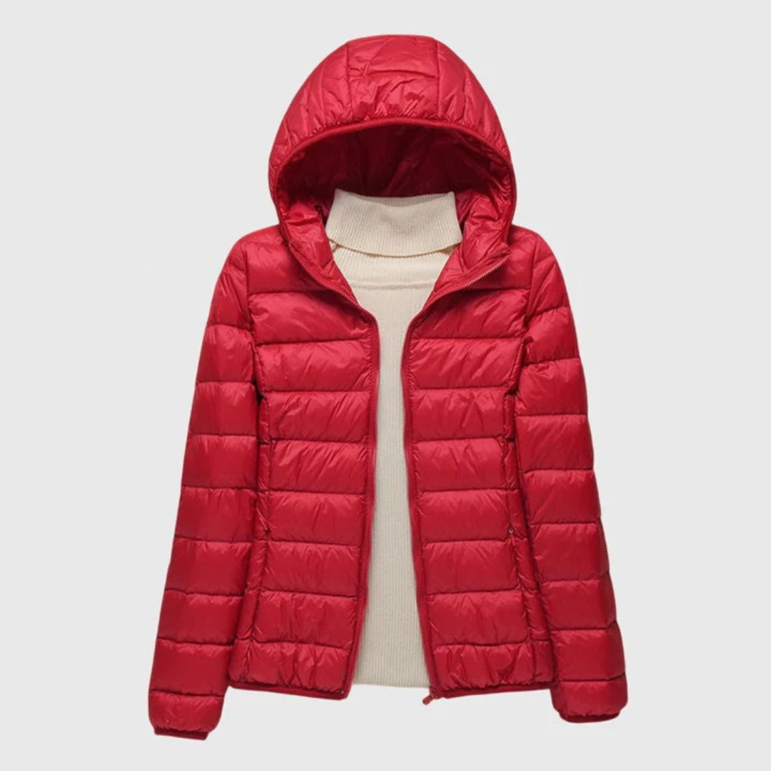 Women's Wrap-Front Quilted Puffer Jacket in Red