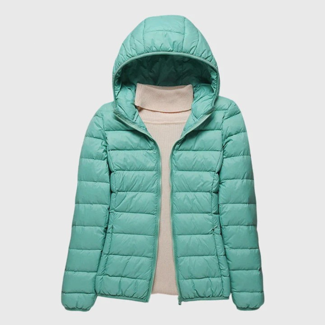 Women's Wrap-Front Quilted Puffer Jacket in Turquoise