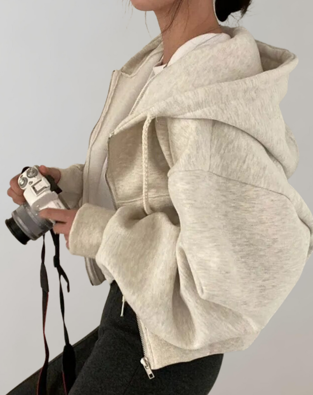 Women's Zip Hoodie with Long Sleeves in Beige