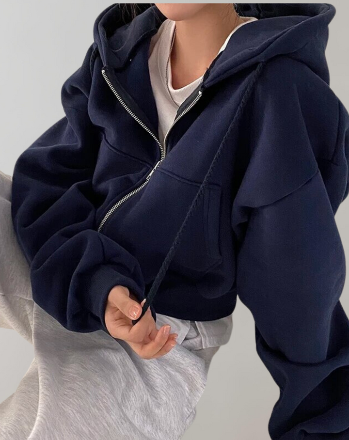 Women's Zip Hoodie with Long Sleeves in Black