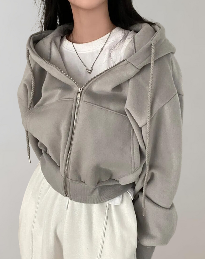 Women's Zip Hoodie with Long Sleeves in Grey