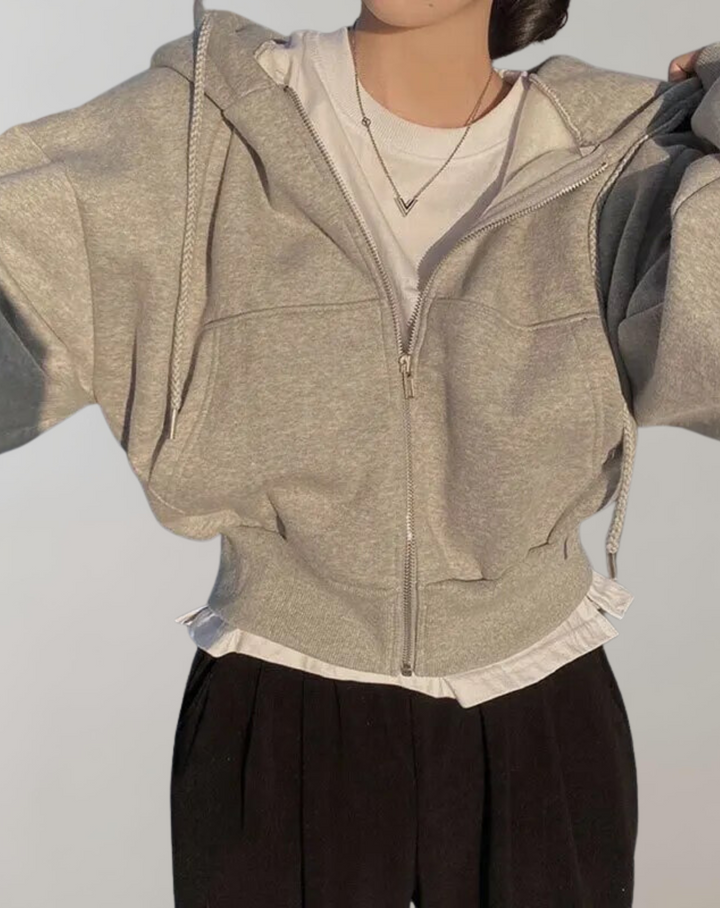Women's Zip Hoodie with Long Sleeves in Light Grey