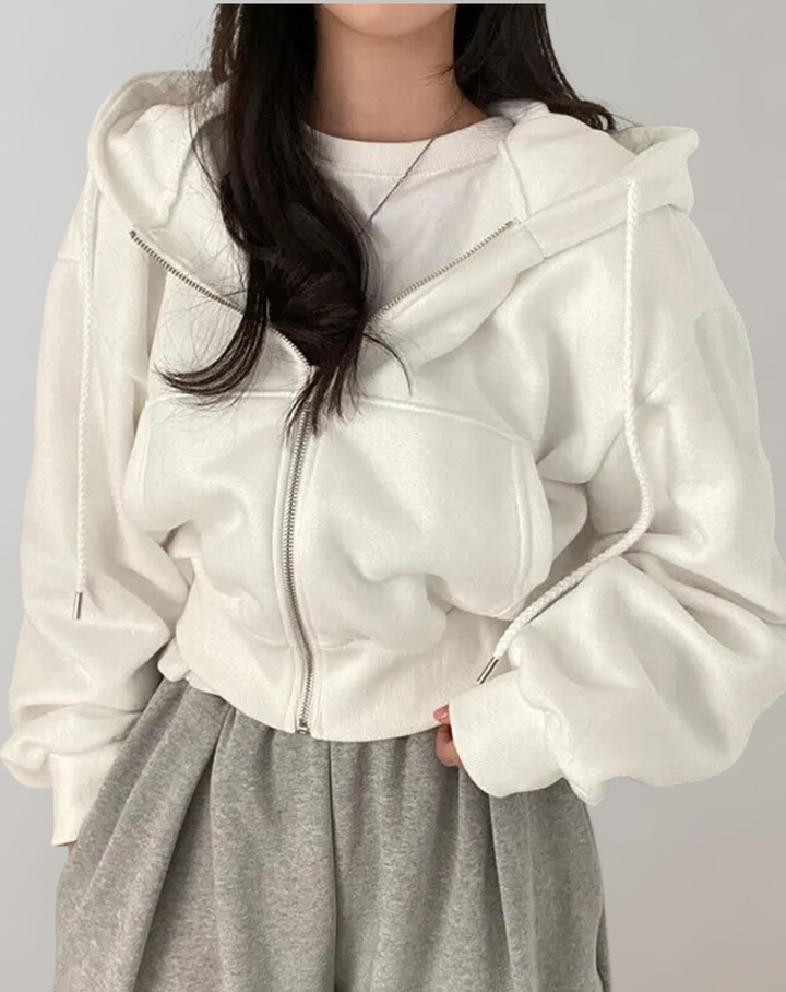 Women's Zip Hoodie with Long Sleeves in White