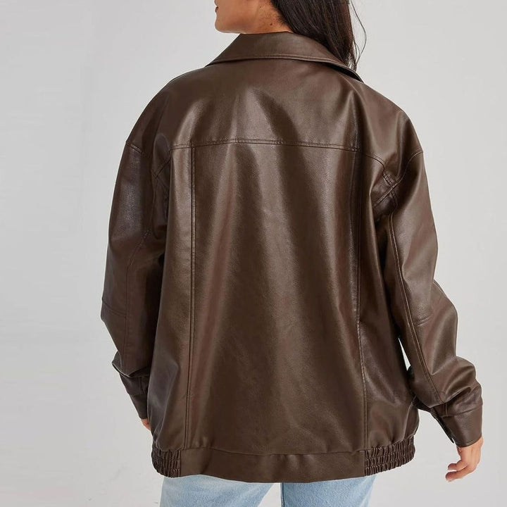 Zip-Up Leather Jacket with Relaxed Oversized Fit (5)