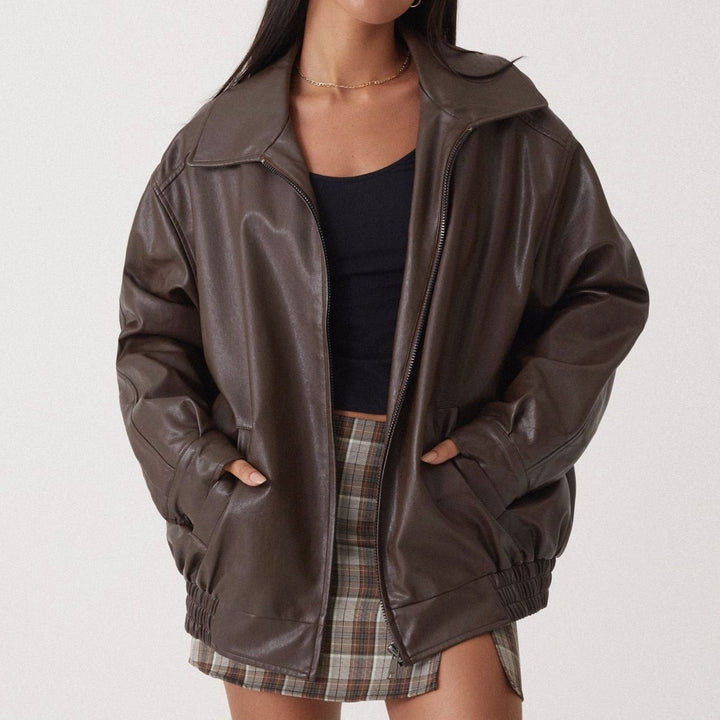 Zip-Up Leather Jacket with Relaxed Oversized Fit (6)